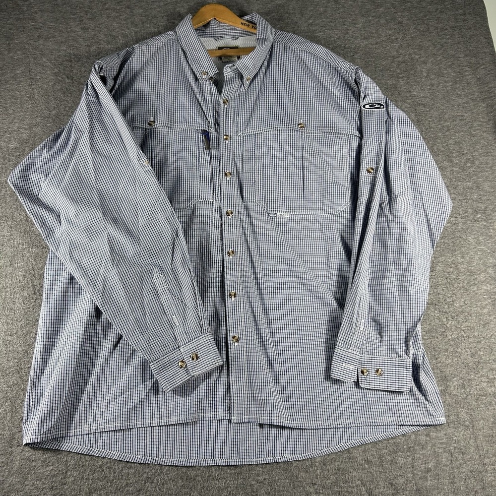 Drake Waterfowl Systems Button Up Vented Blue White Checked Fishing Shirt 3XL